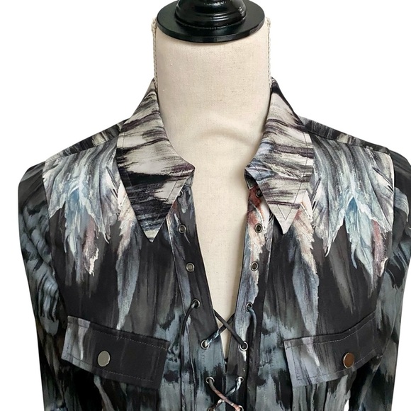 Haute Hippie Feather Print Lace Up Mini Dress 4 Boho Silky Designer Night Out - Picture 5 of 16